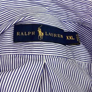 Ralph Lauren Shirt Men 2XL XXL Blue White Stripe Cotton Long Sleeve Button Down